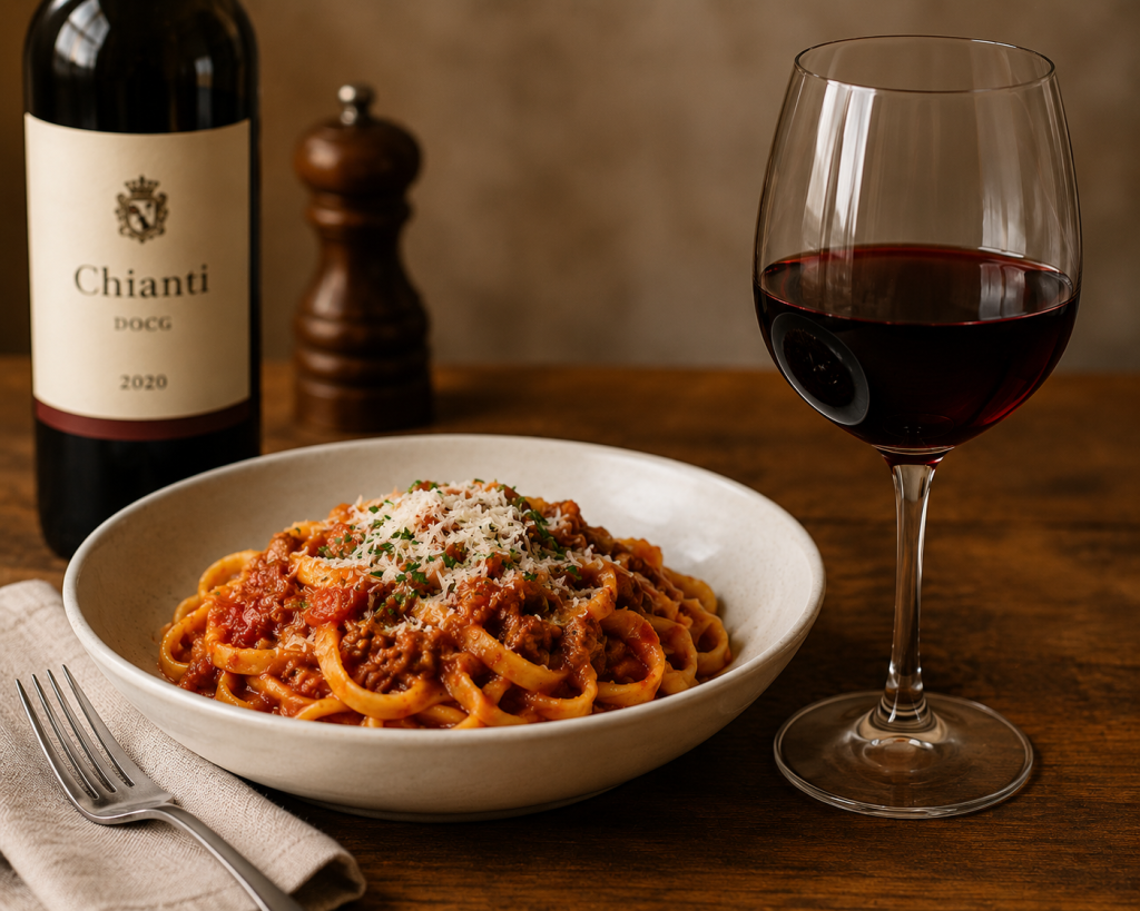 Red wine with pasta
